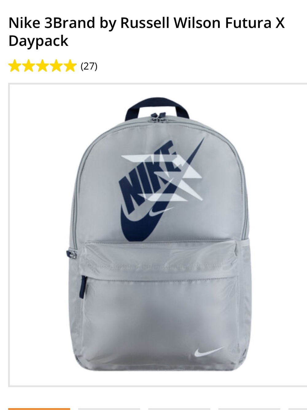 NWT Nike 3Brand Light Gray and Navy Logo Backpack - Men's